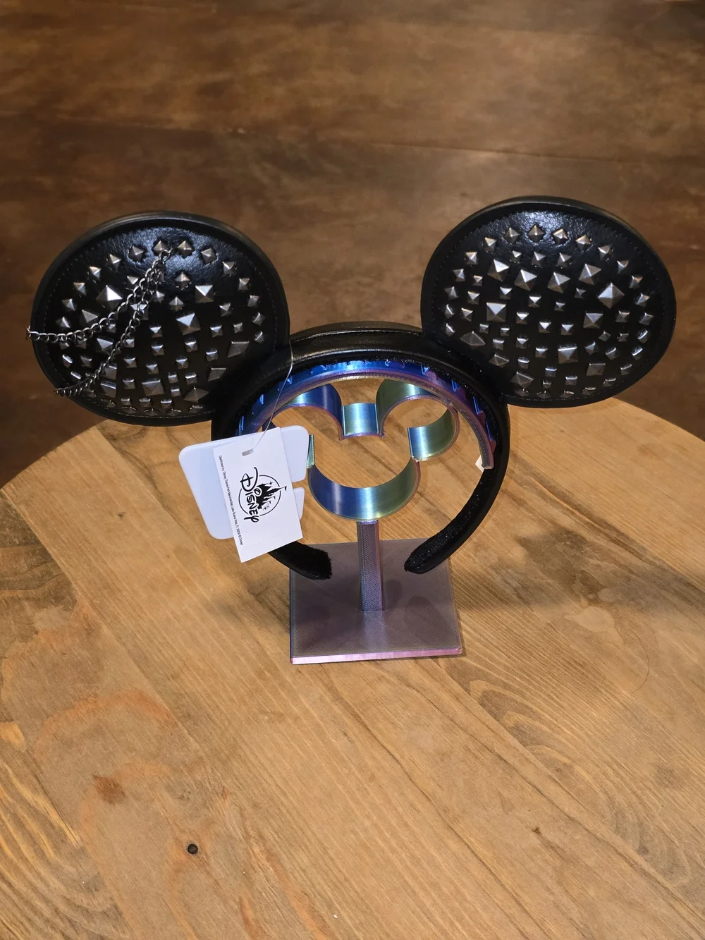 Disney Parks Black Vinyl Studded Mickey Mouse Ears Headband Chain NWT Adult